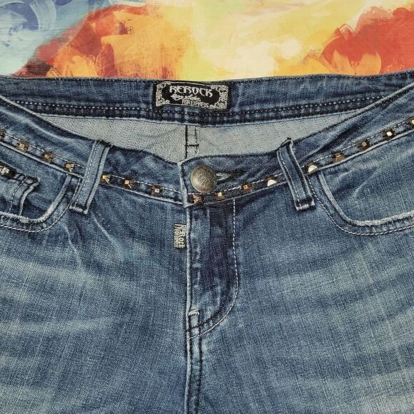 ReRock for Express Studded Straight Jeans Medium Wash Designed Pockets 10 10L - Picture 4 of 7